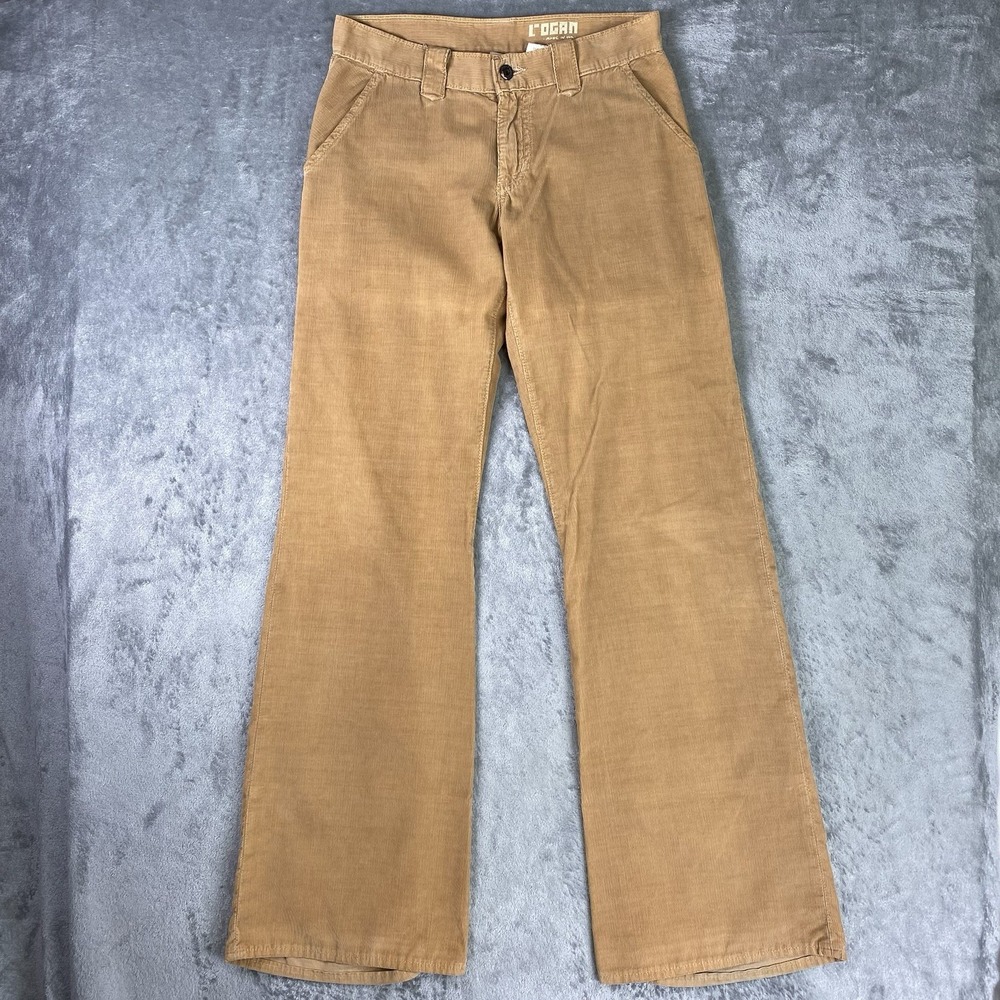 Rogan NYC Pants Womens 26 Tan Corduroy Flared Wide Leg Flap Pockets Made In‎ USA